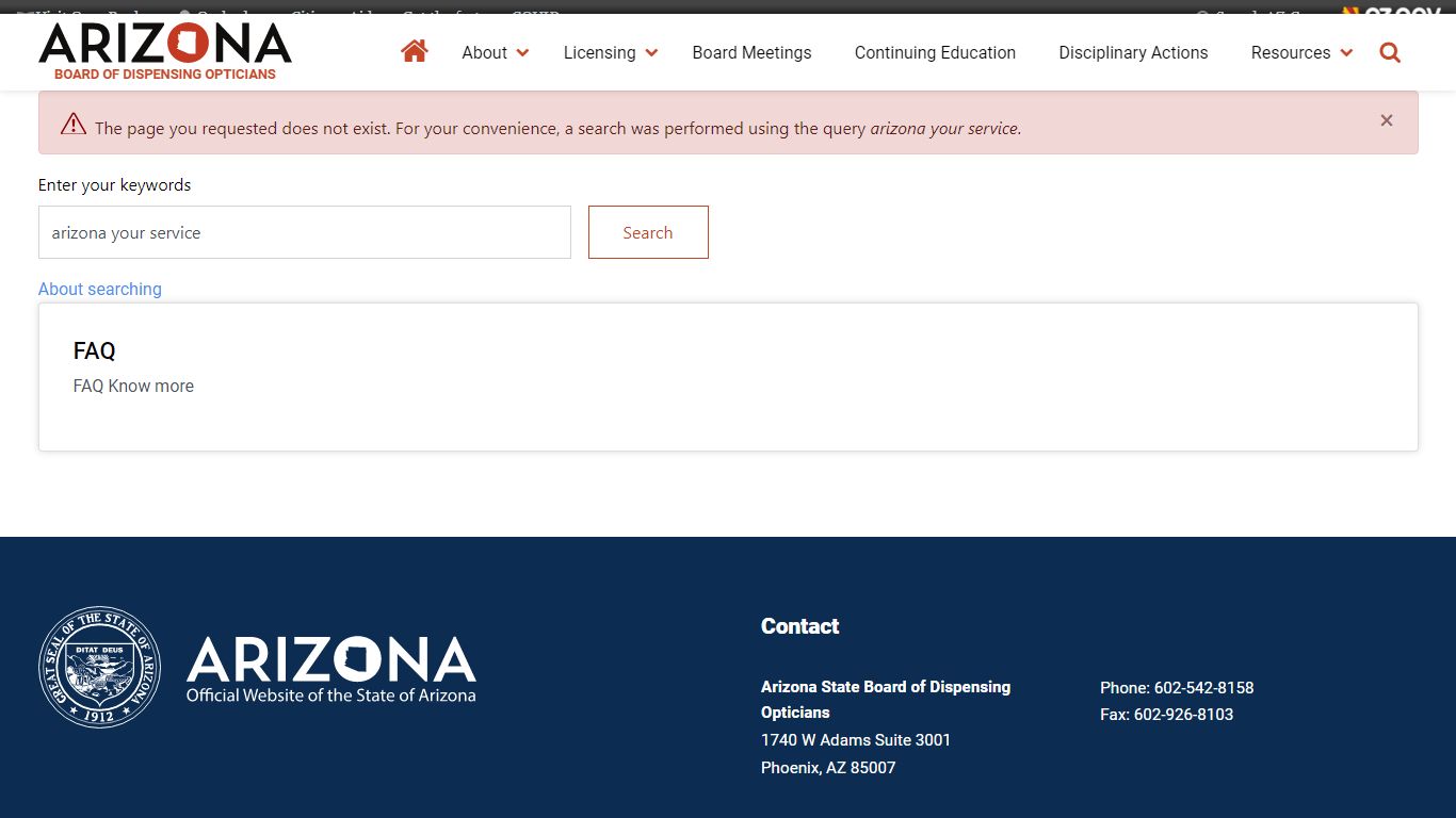 Your Service - Arizona State Board Of Dispensing Opticians